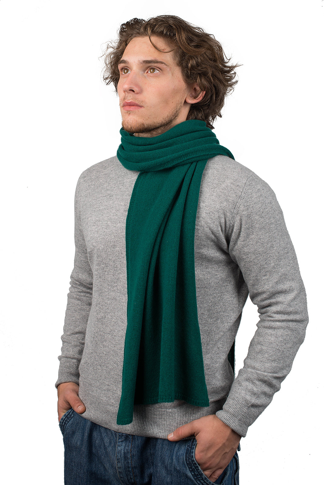 Green Men's Wide 100% Cashmere Scarf