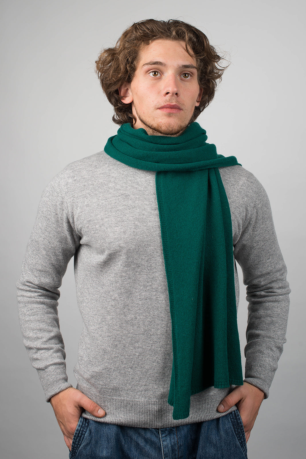 Green Men's Wide 100% Cashmere Scarf, view 2
