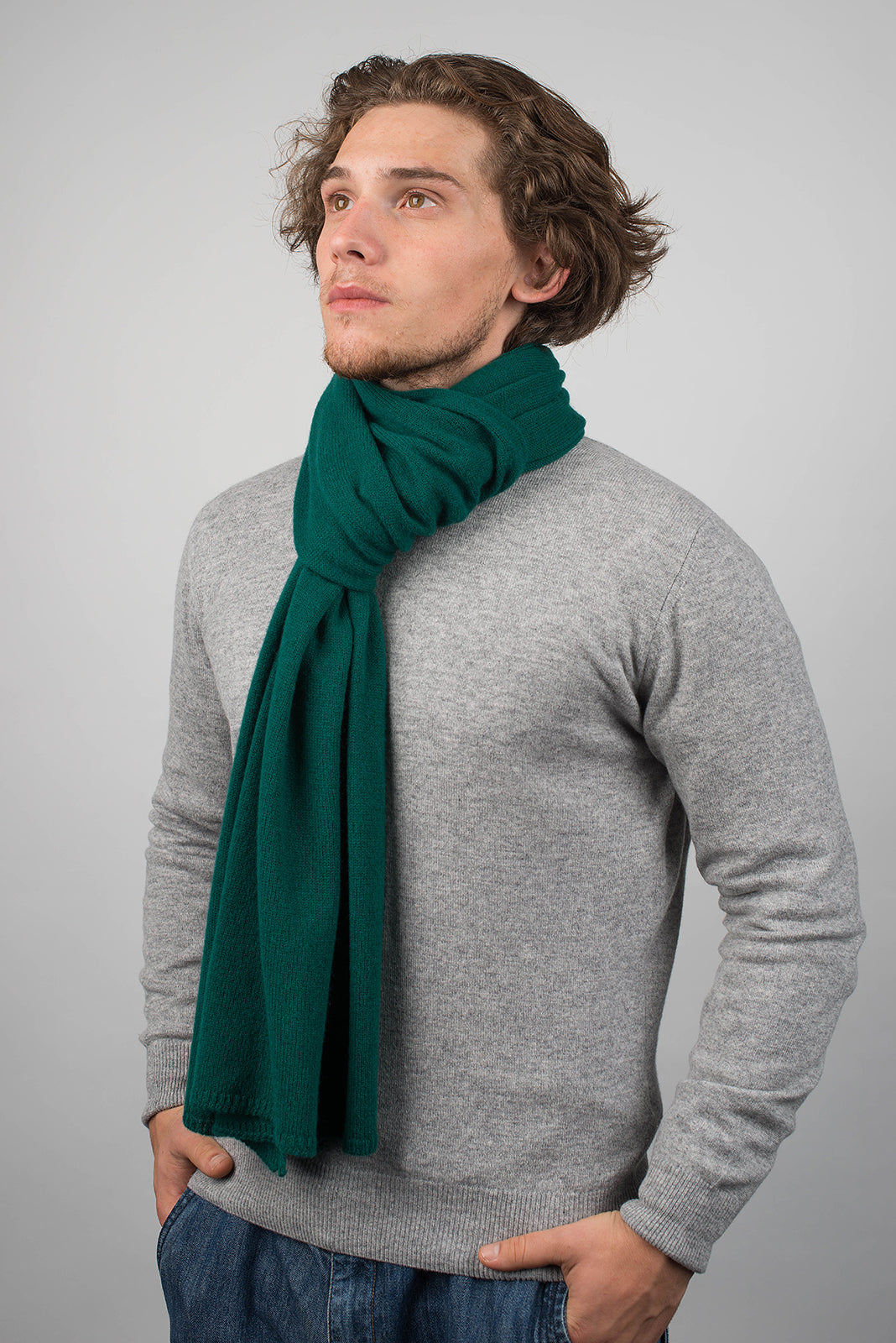 Green Men's Wide 100% Cashmere Scarf, view 3