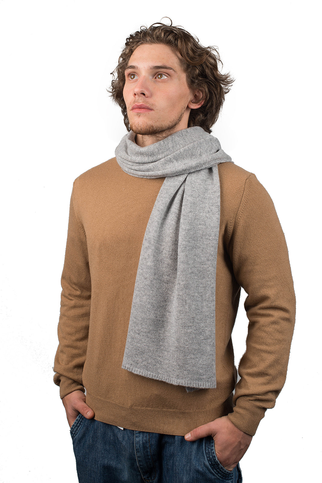 Gray Men's Wide 100% Cashmere Scarf