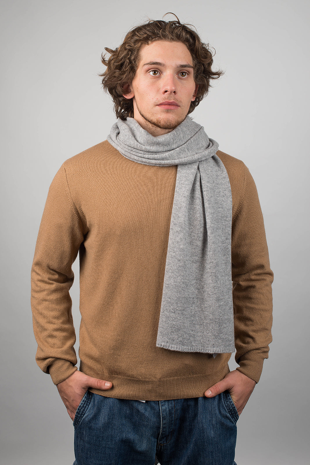 Gray Men's Wide 100% Cashmere Scarf, view 2