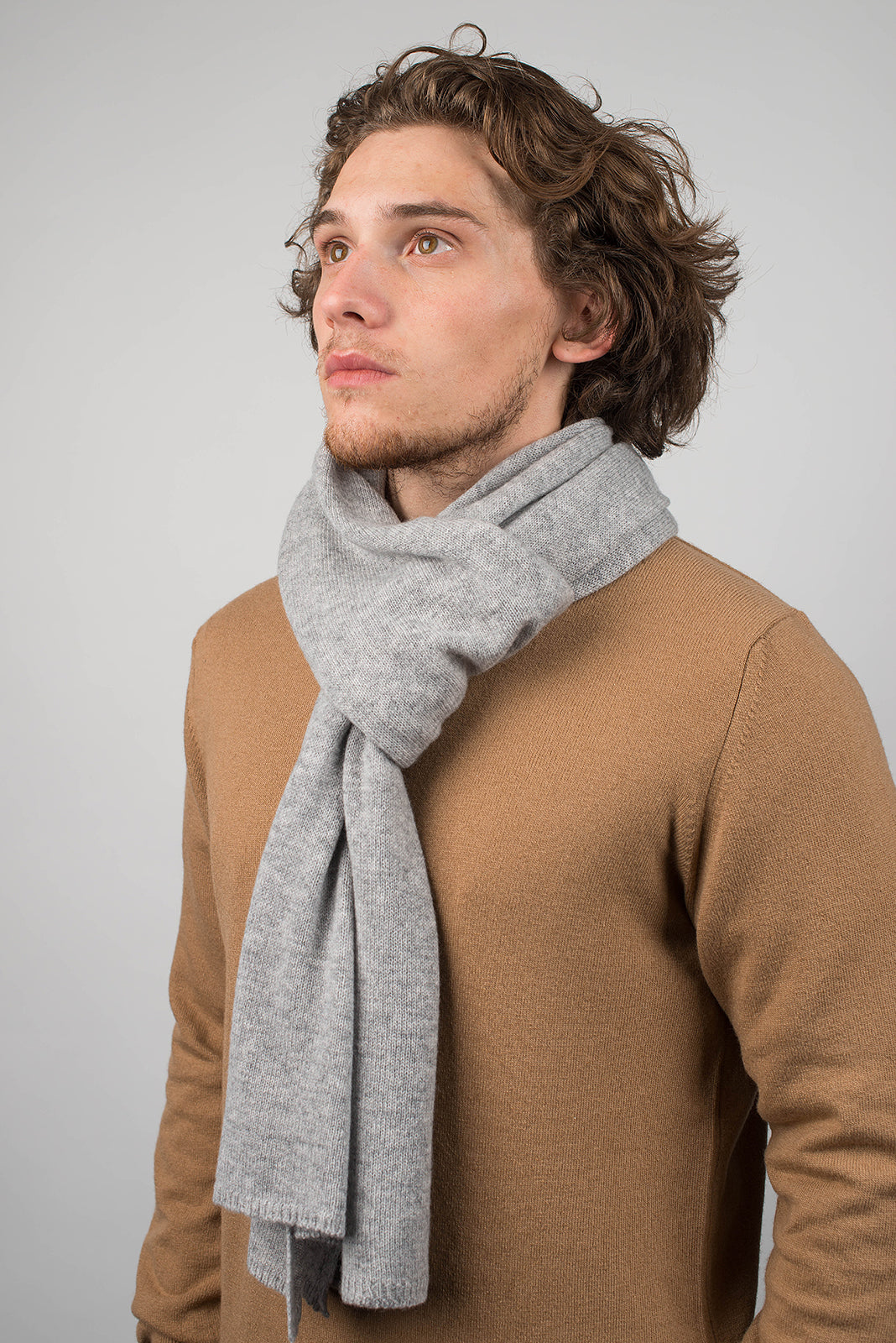 Gray Men's Wide 100% Cashmere Scarf, view 3