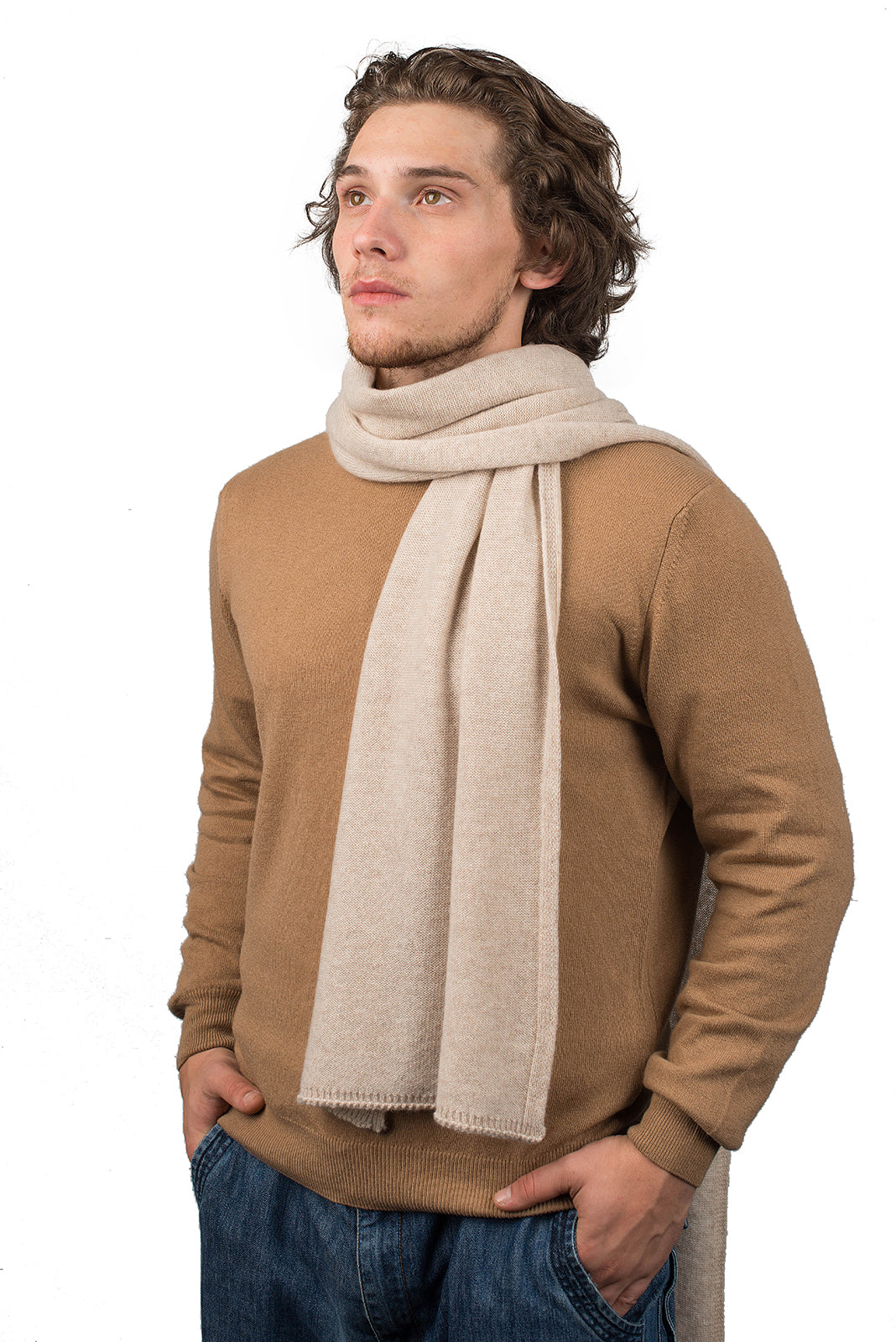 Beige Men's Wide 100% Cashmere Scarf