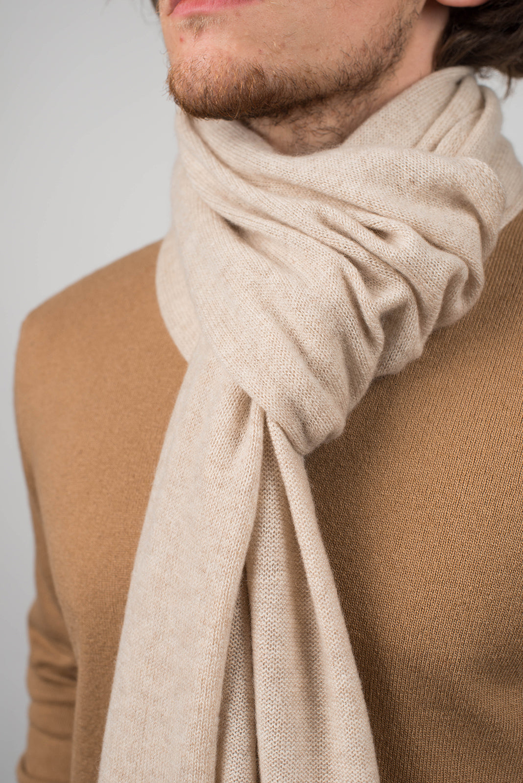 Beige Men's Wide 100% Cashmere Scarf, view 4