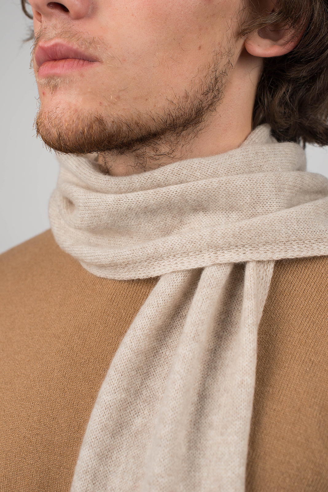 Beige Men's 100% Cashmere Skinny Scarf, view 3