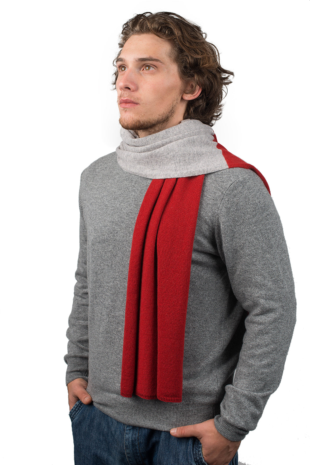Red-Gray Men's Two-Tone 100% Cashmere Scarf