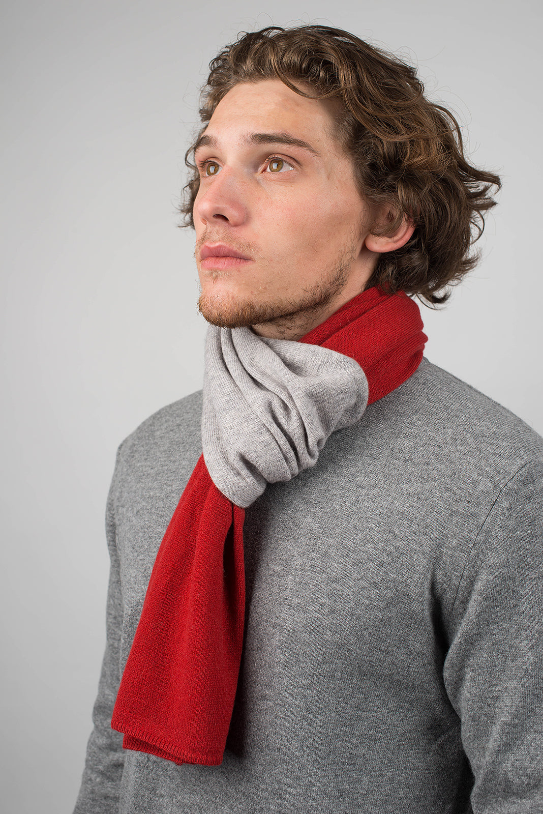 Red-Gray Men's Two-Tone 100% Cashmere Scarf, view 3