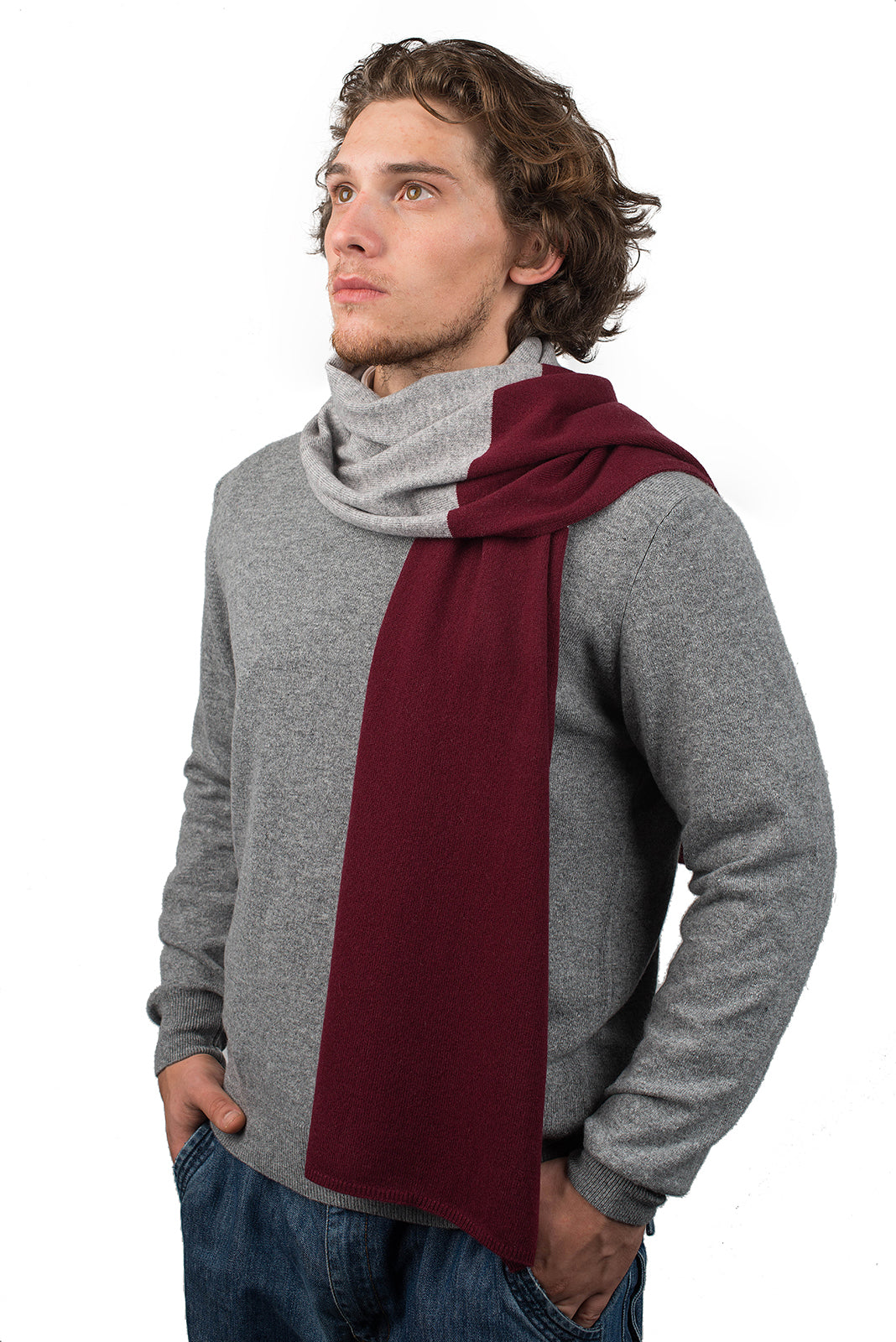 Burgundy-Gray Men's Two-Tone 100% Cashmere Scarf