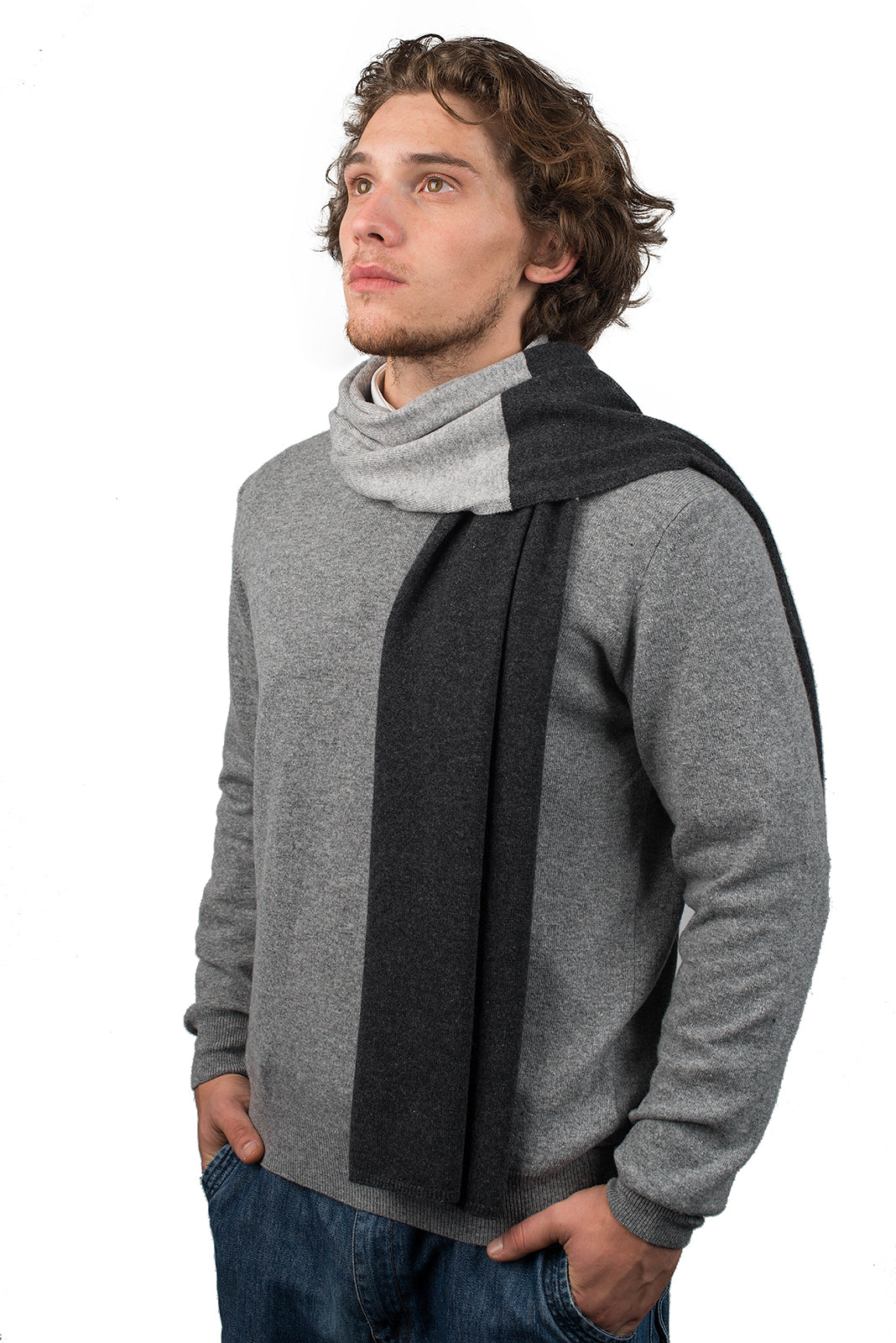 Charcoal-Gray Men's Two-Tone 100% Cashmere Scarf