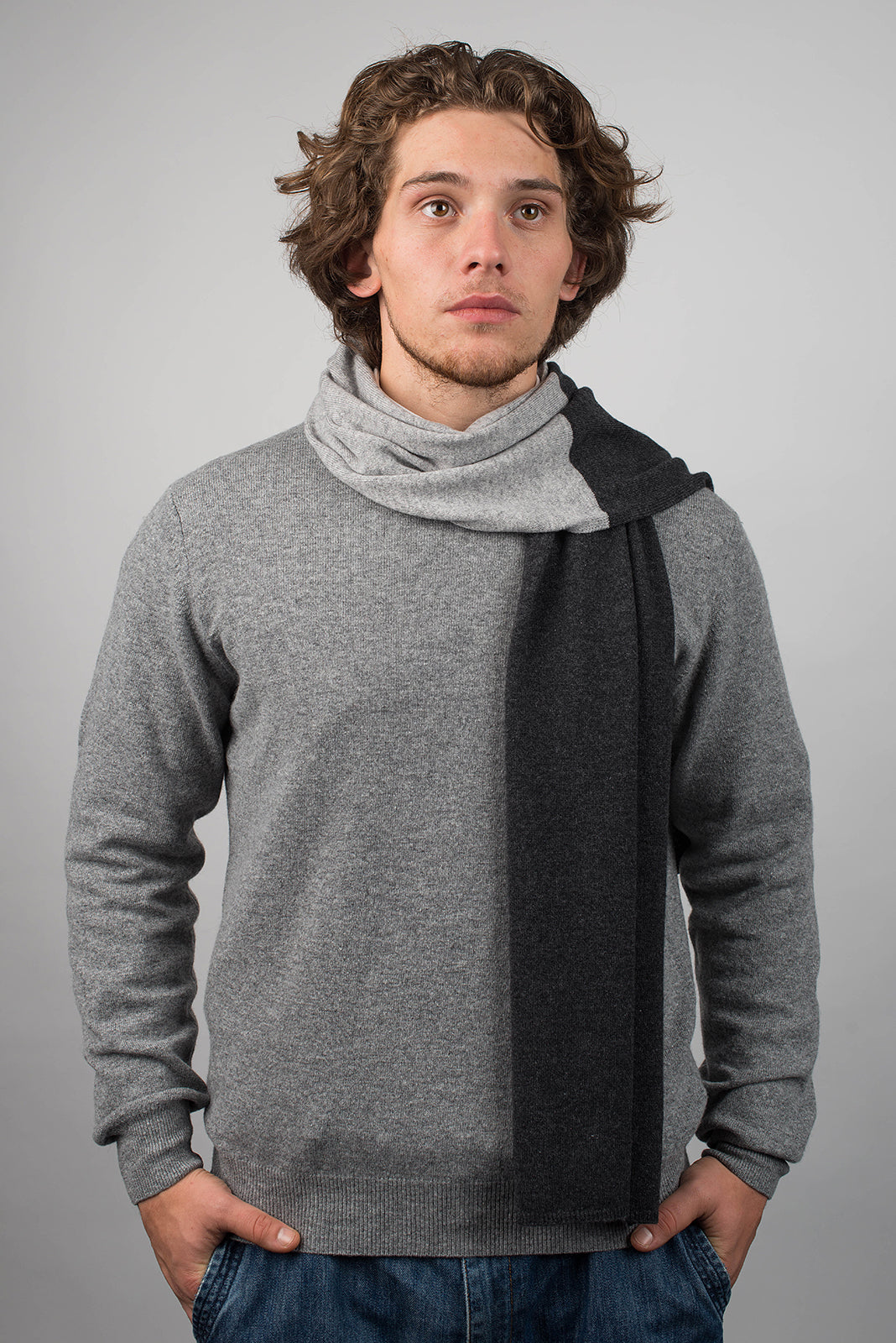Charcoal-Gray Men's Two-Tone 100% Cashmere Scarf, view 2