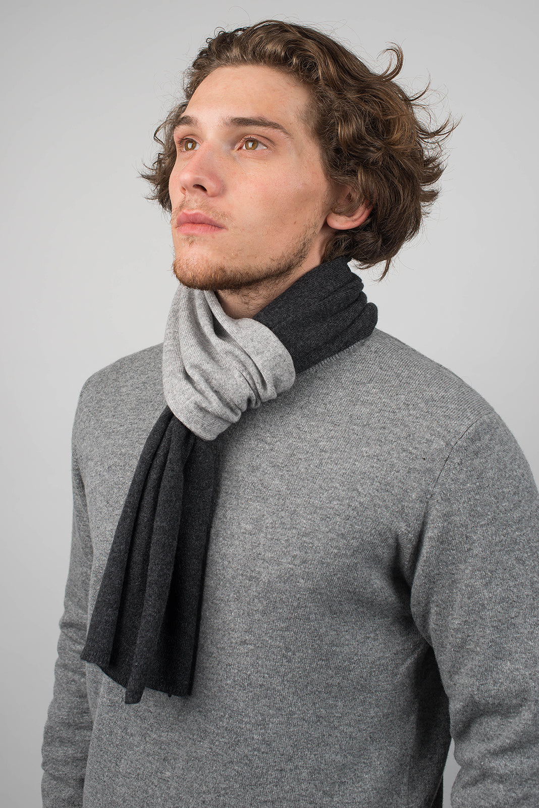 Charcoal-Gray Men's Two-Tone 100% Cashmere Scarf, view 3