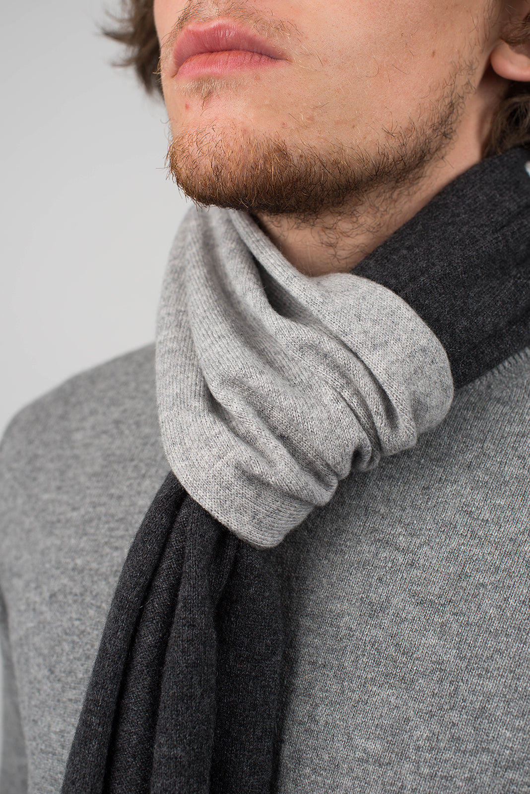 Charcoal-Gray Men's Two-Tone 100% Cashmere Scarf, view 4