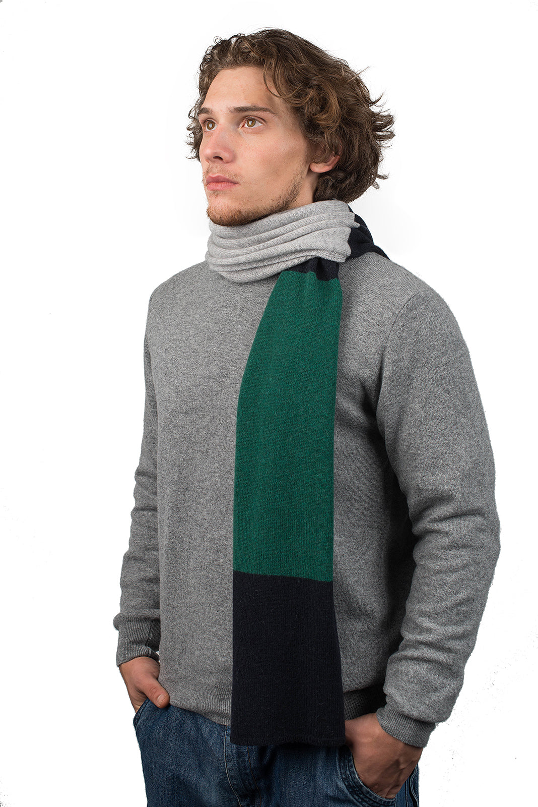 Blue-Green-Gray Men's Three-Color 100% Cashmere Scarf