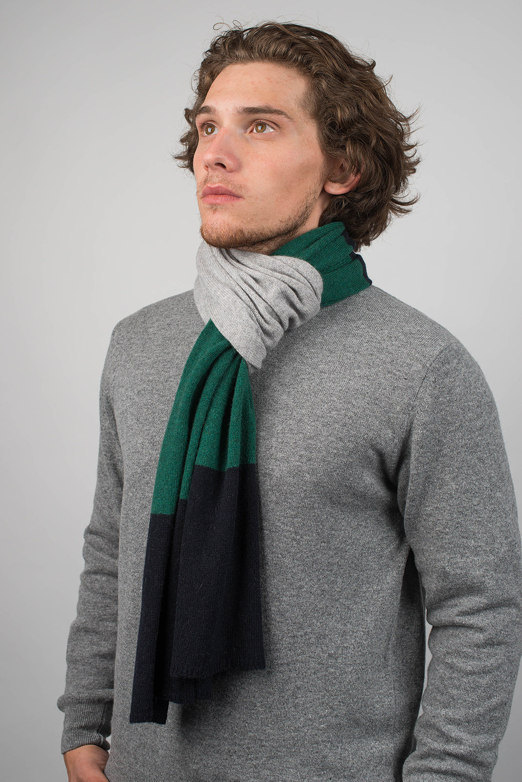 Blue-Green-Gray Men's Three-Color 100% Cashmere Scarf, view 3