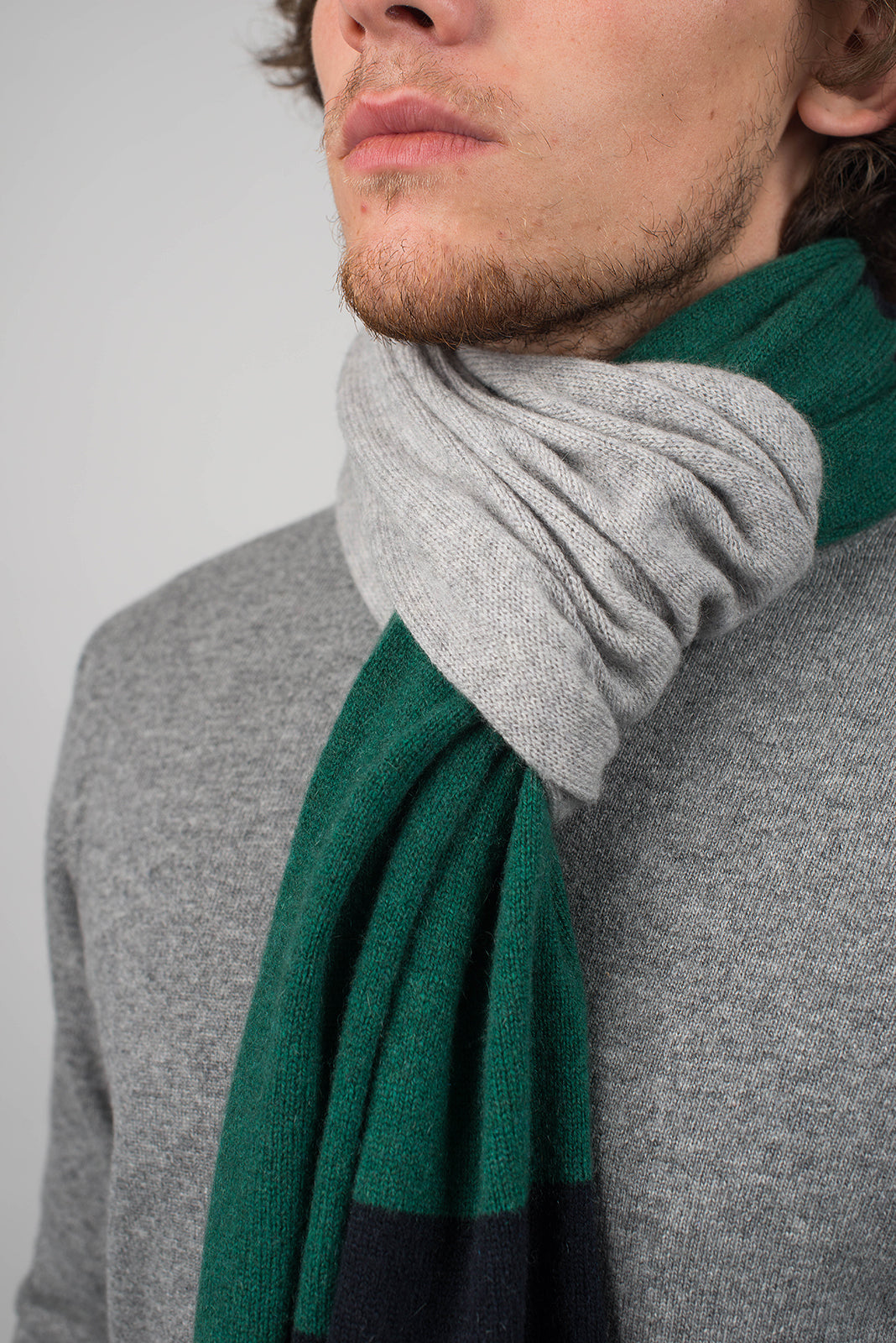 Blue-Green-Gray Men's Three-Color 100% Cashmere Scarf, view 4