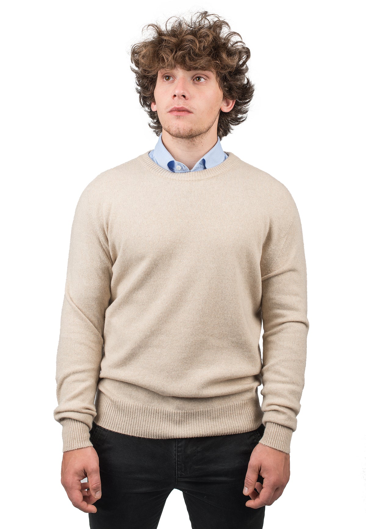 Beige Men's Recycled Cashmere Blend Crewneck