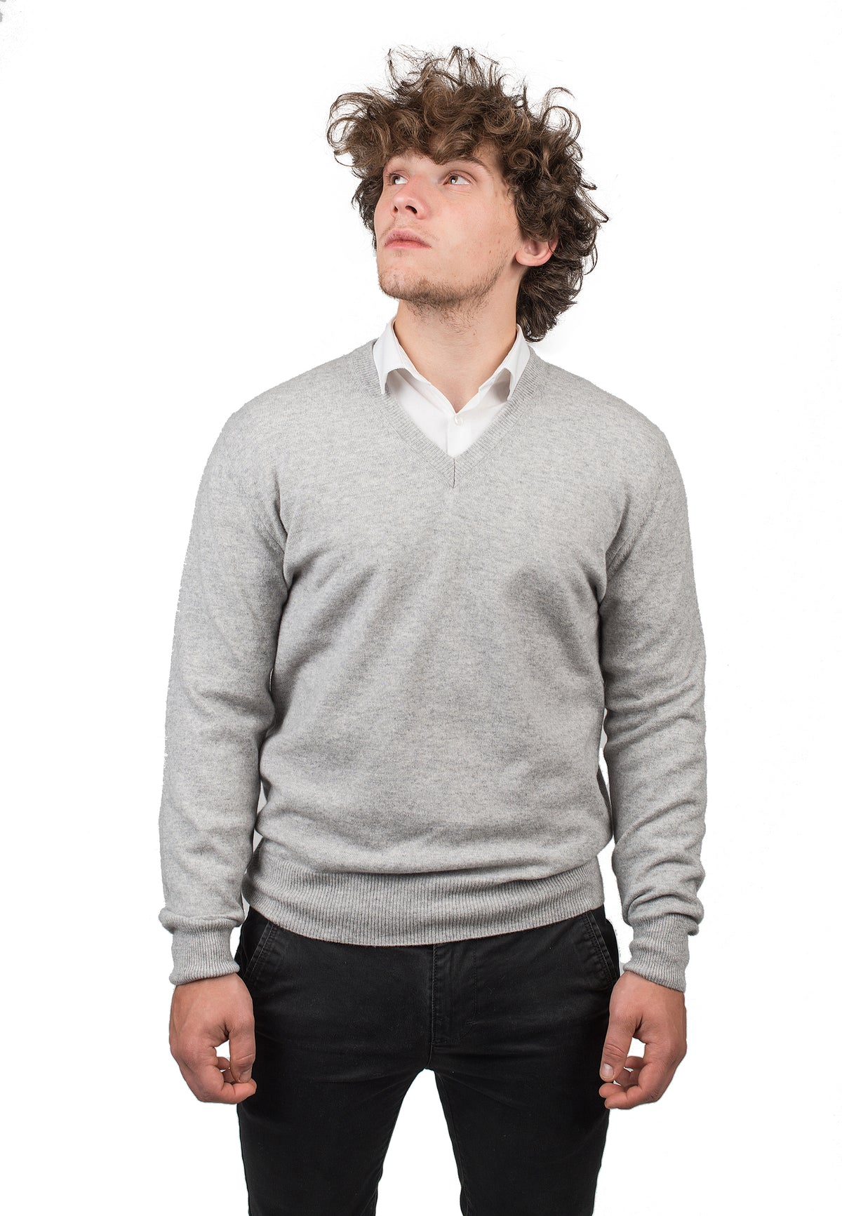 Gray Men's 100% Cashmere V-Neck