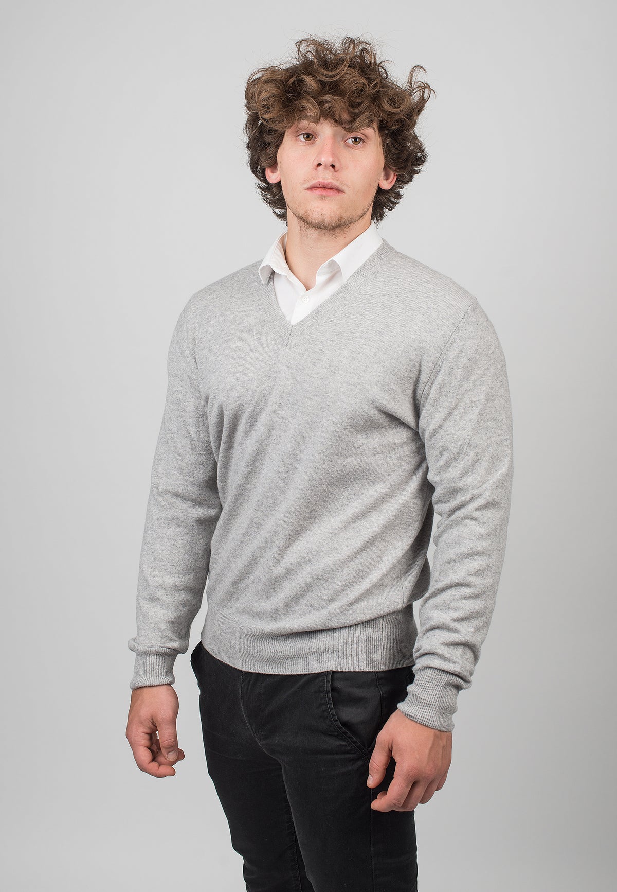 Gray Men's 100% Cashmere V-Neck, view 2