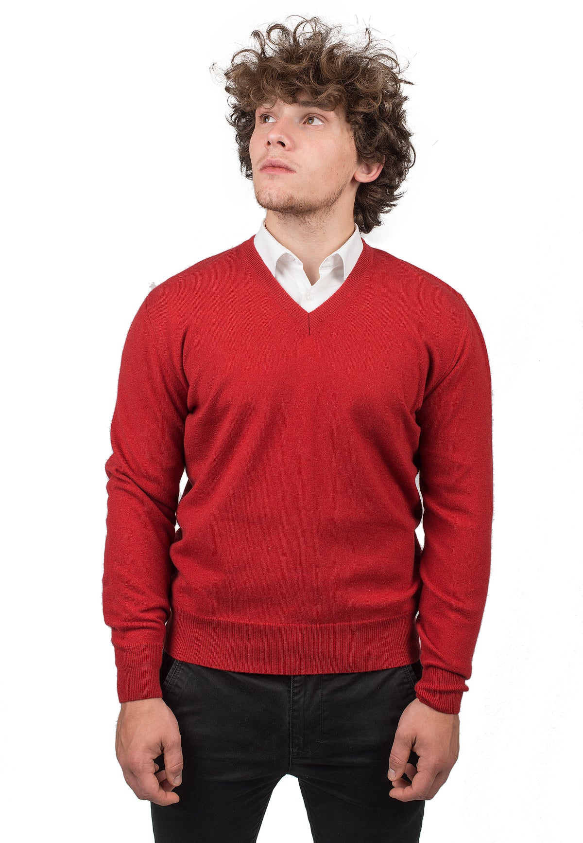 Red Men's 100% Cashmere V-Neck