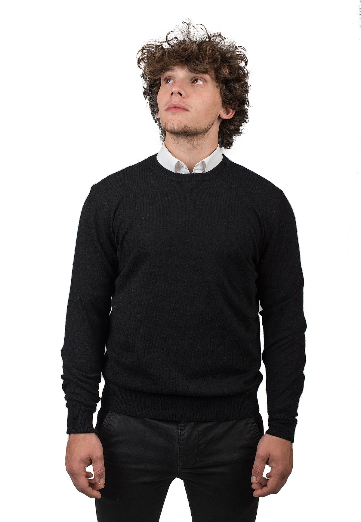 Black Men's 100% Cashmere Crewneck