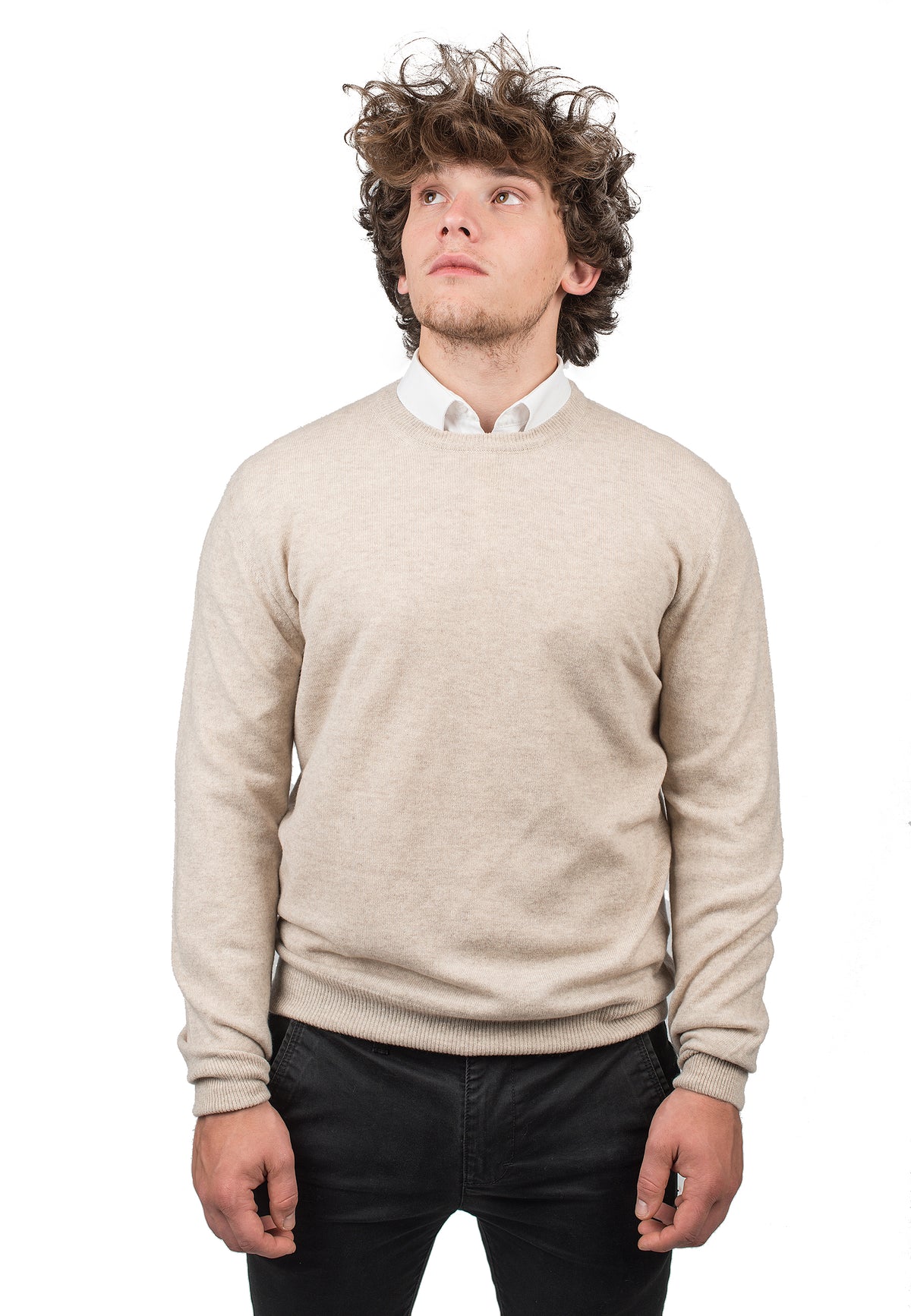 Beige Men's 100% Cashmere Crewneck