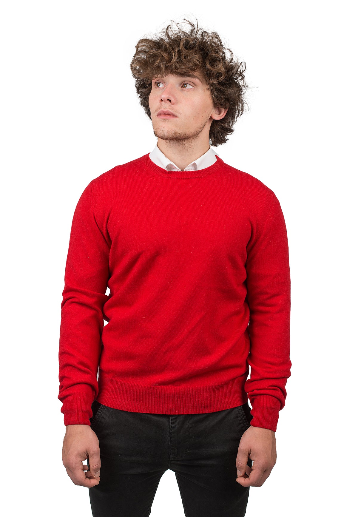 Red Men's 100% Cashmere Crewneck