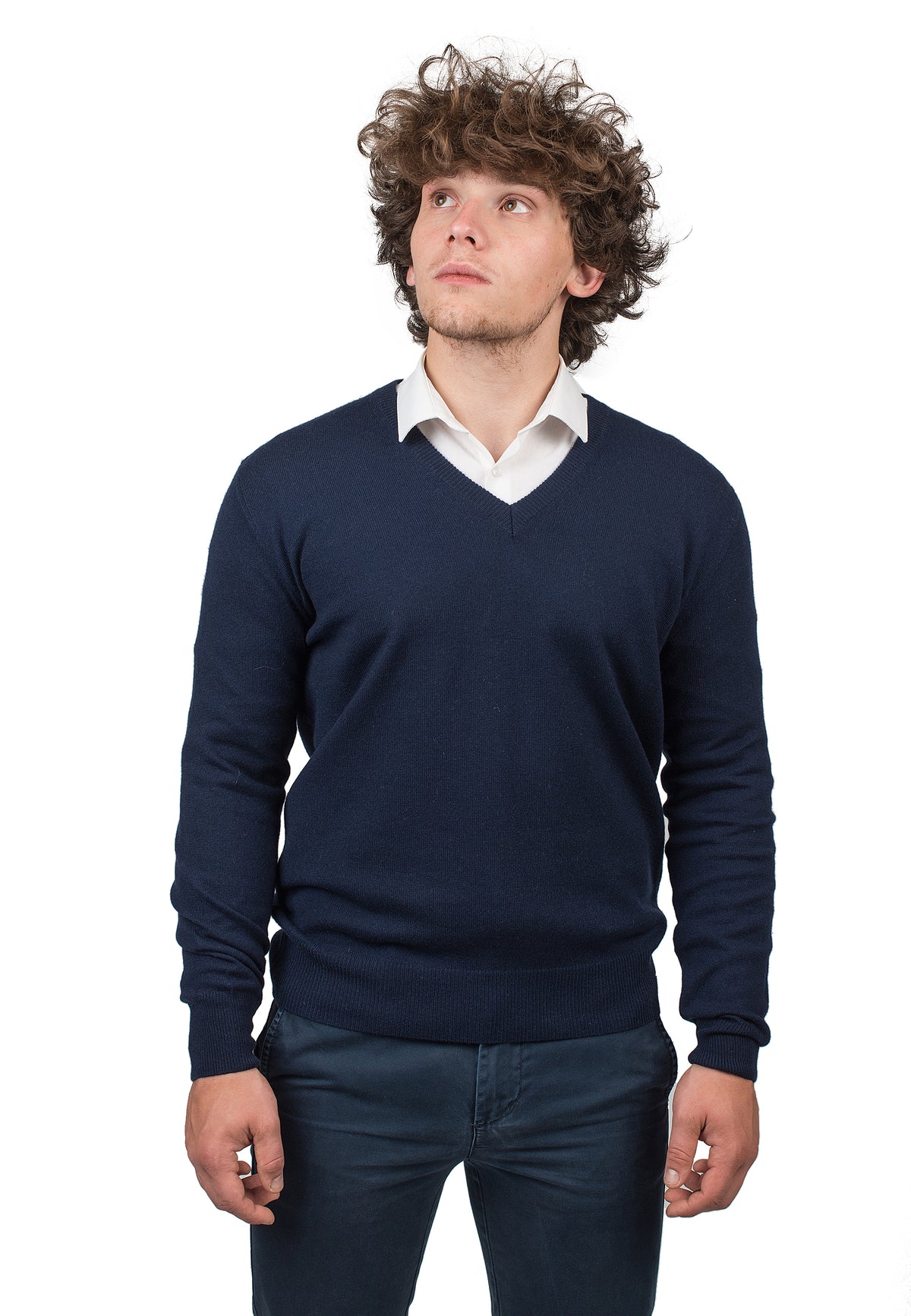 Blue Men's 100% Cashmere V-Neck