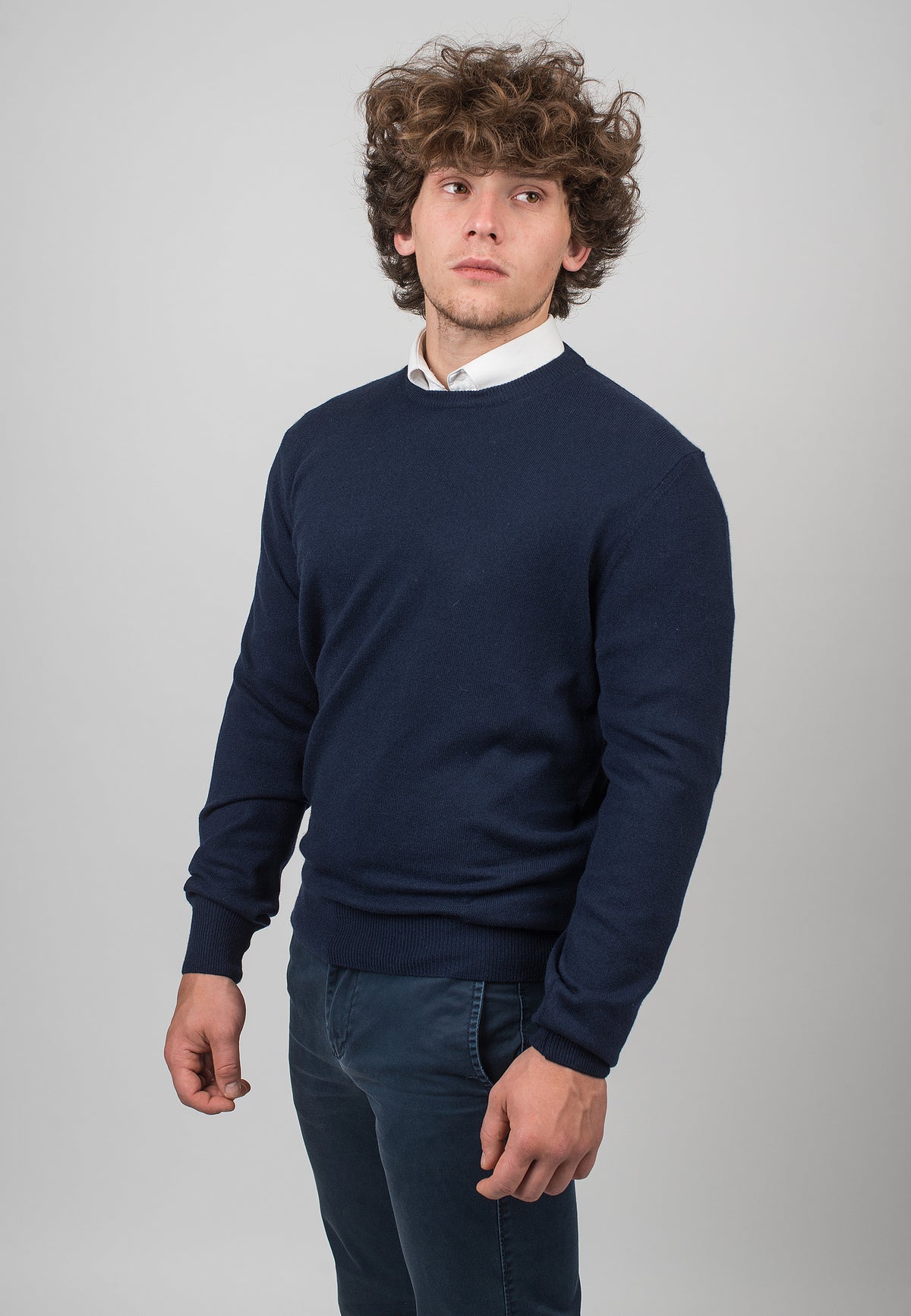 Blue Men's 100% Cashmere Crewneck, view 2