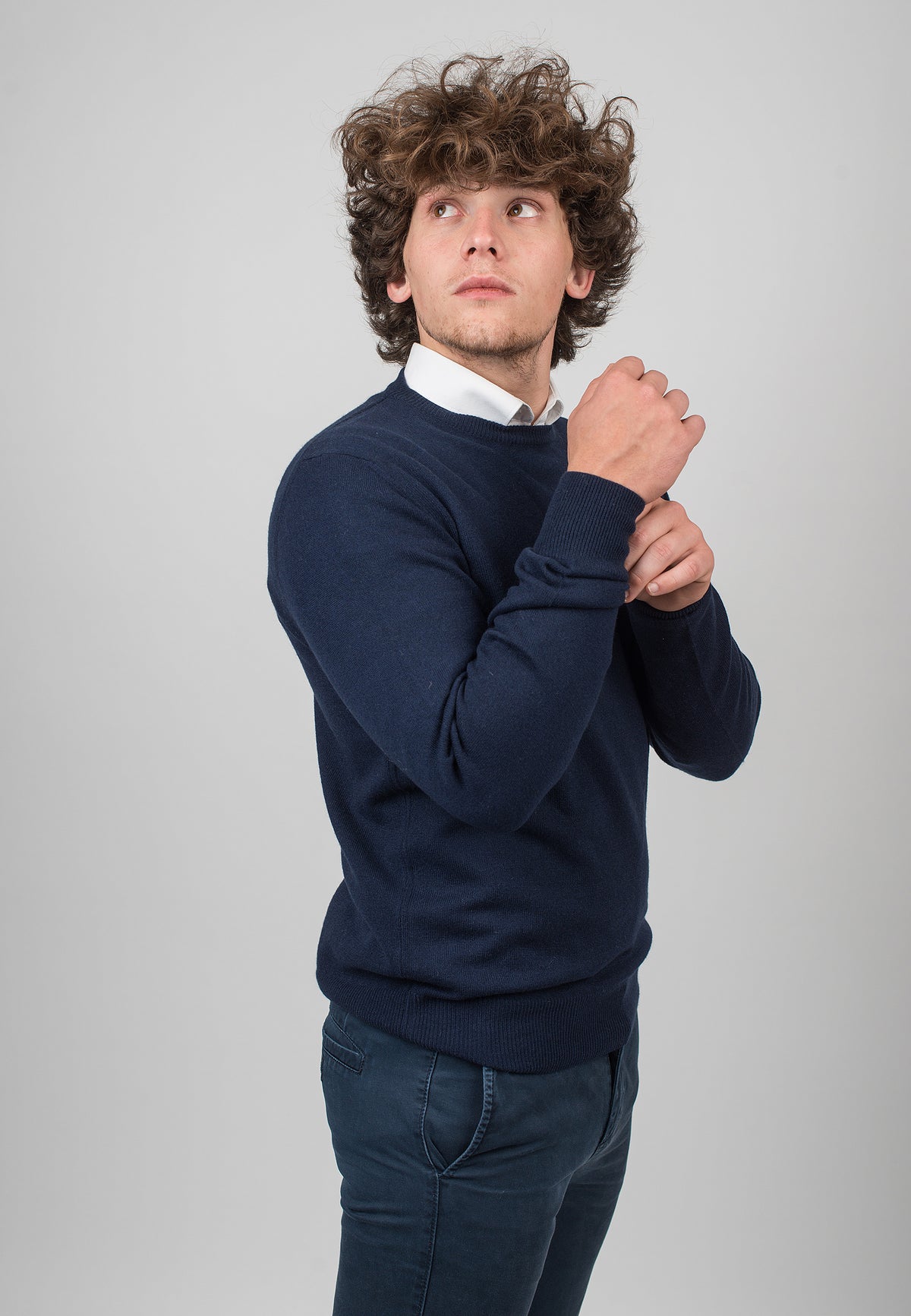 Blue Men's 100% Cashmere Crewneck, view 3