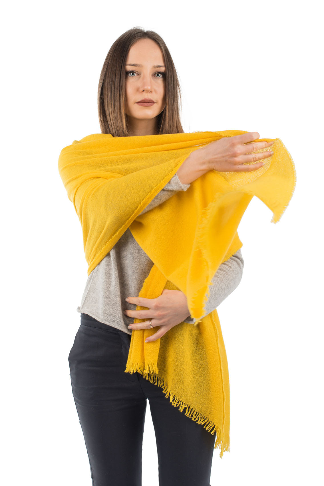 Yellow Women's 100% Cashmere Pashmina, view 4