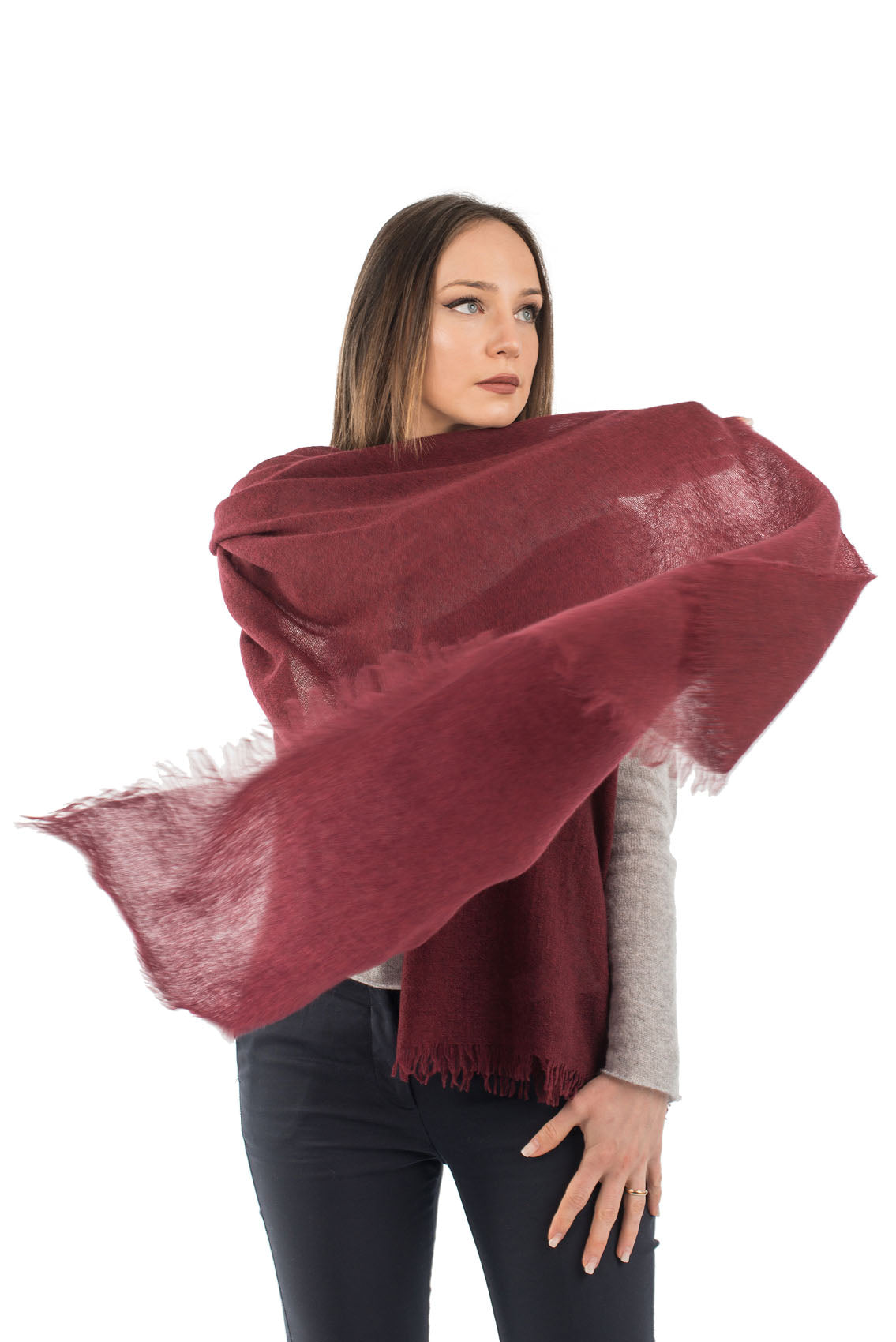 Burgundy Women's 100% Cashmere Pashmina, view 2