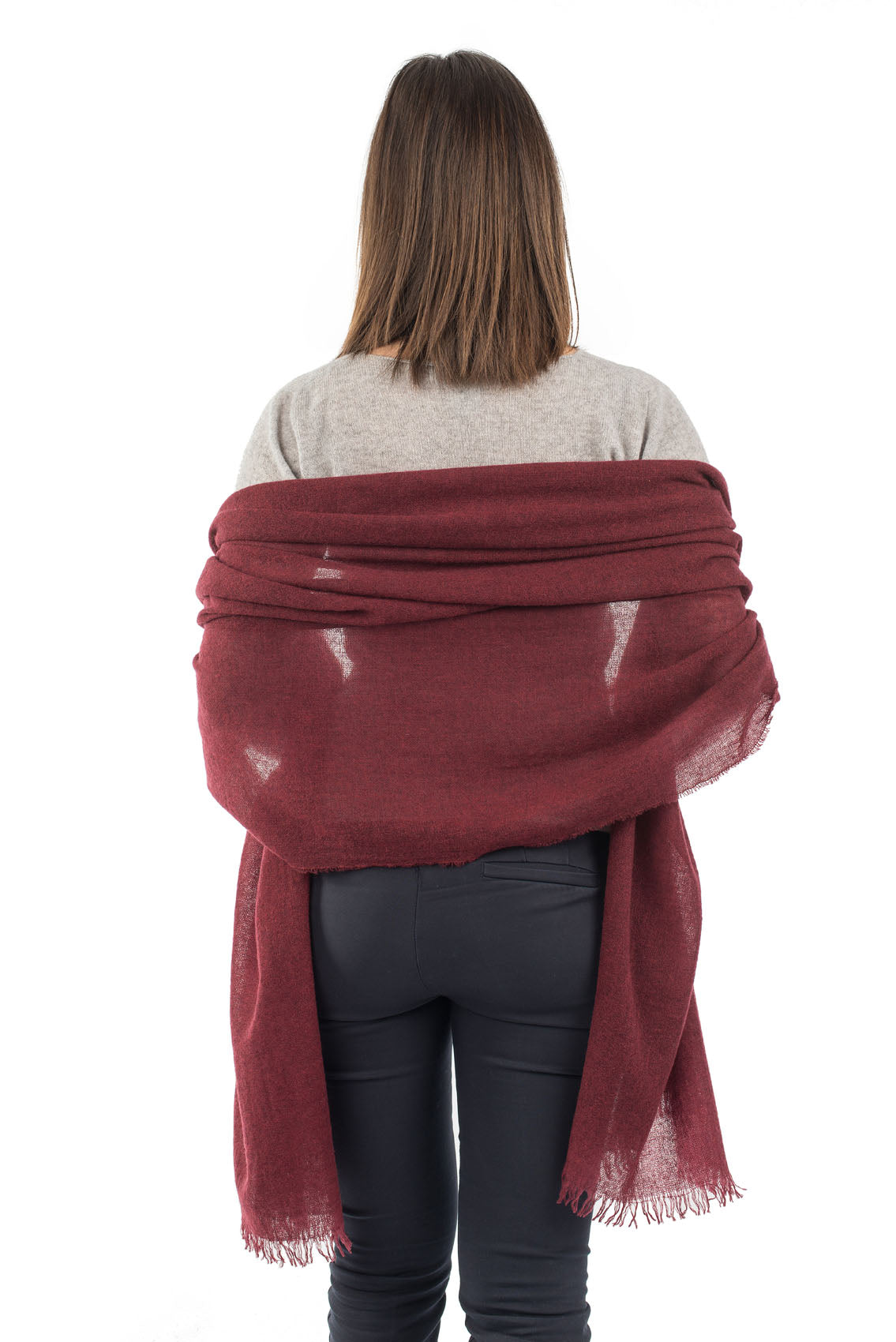 Burgundy Women's 100% Cashmere Pashmina, view 4