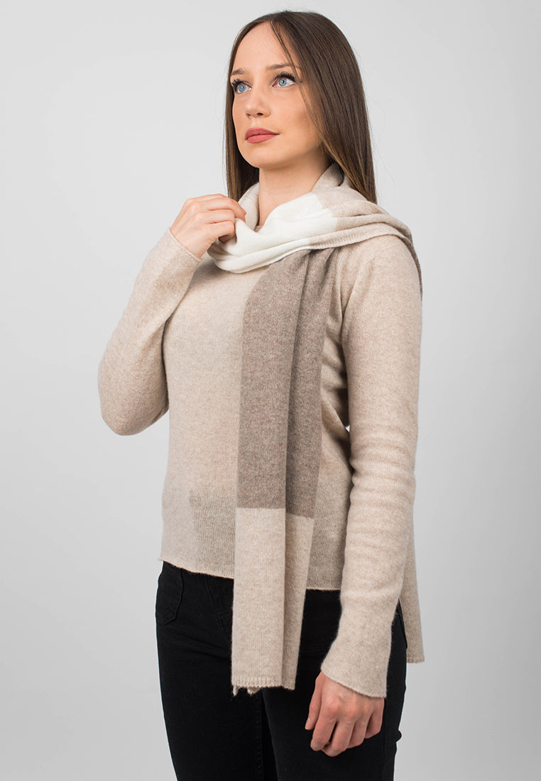 Beige-Mink-Cream Women's Three-Color 100% Cashmere Scarf, view 2