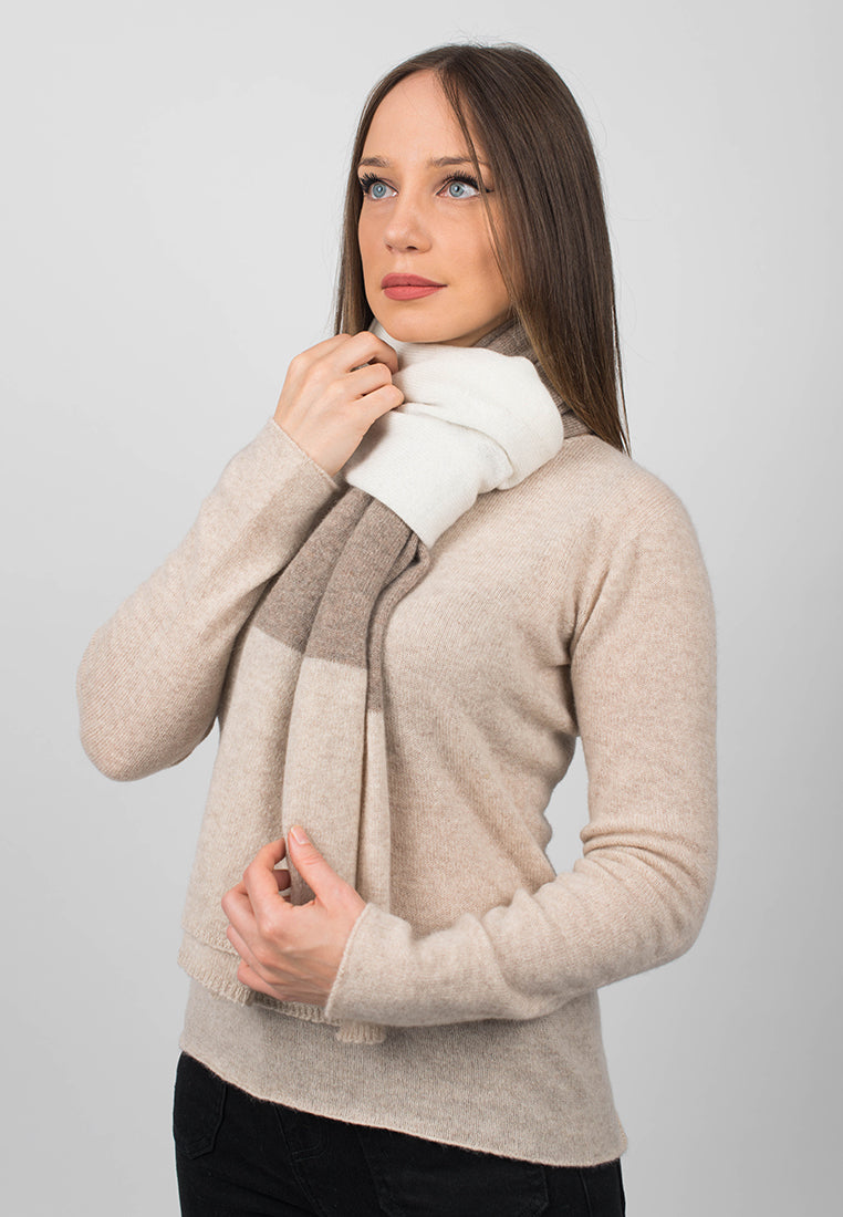 Beige-Mink-Cream Women's Three-Color 100% Cashmere Scarf, view 3