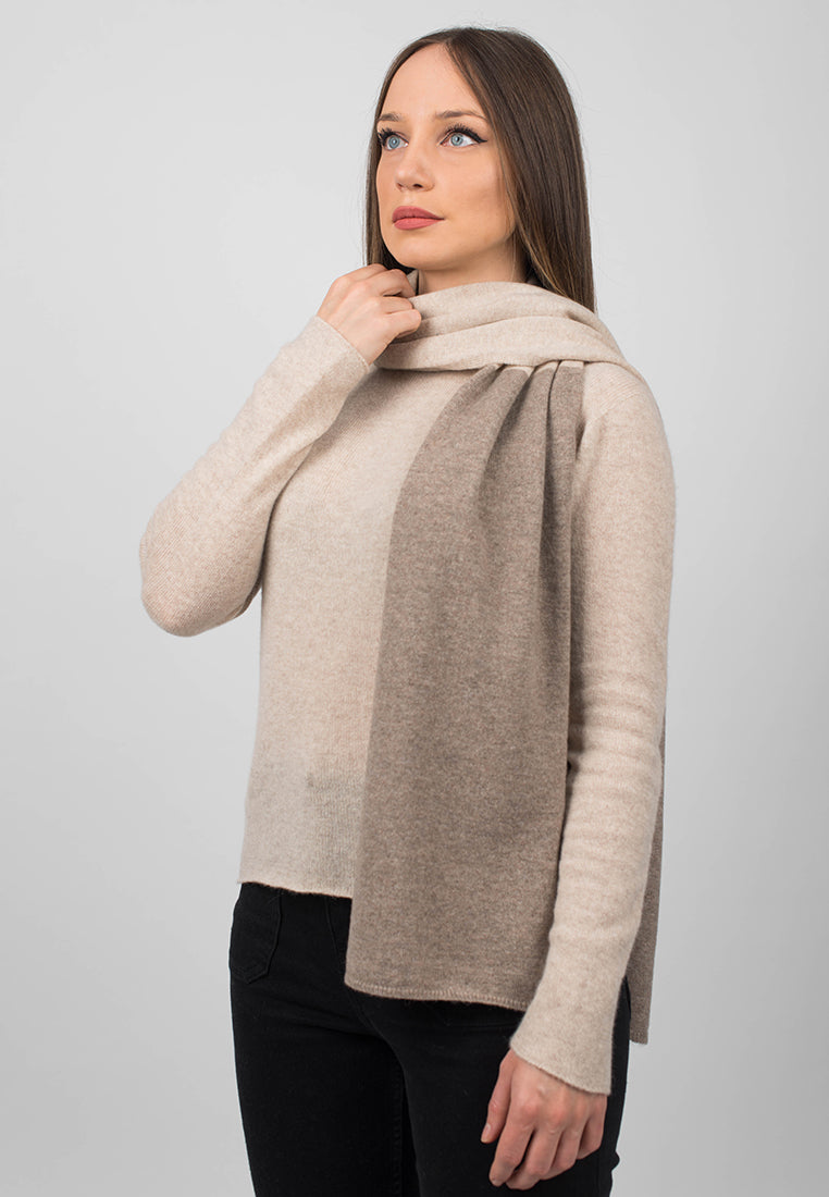 Mink-Beige Women's Two-Tone 100% Cashmere Scarf, view 3