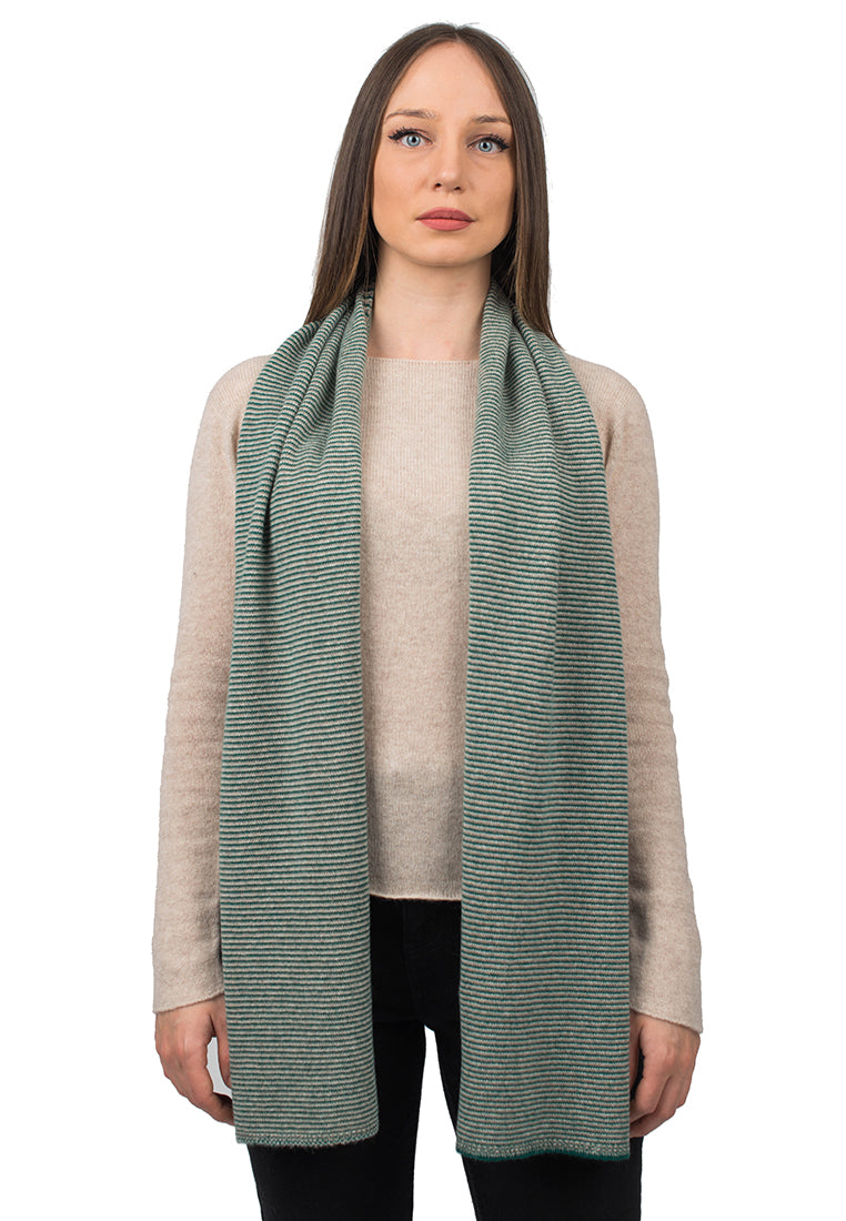 Green-Beige-Cream Women's Striped 100% Cashmere Scarf