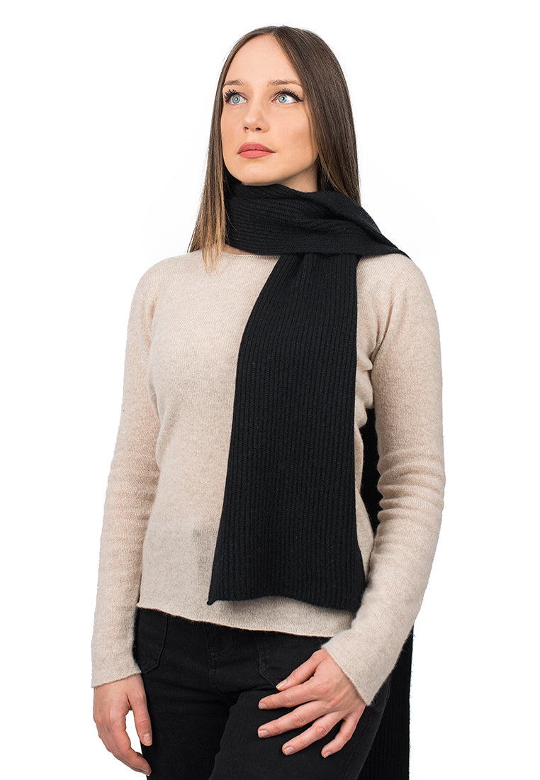 Black Women's Fisherman's Rib 100% Cashmere Scarf