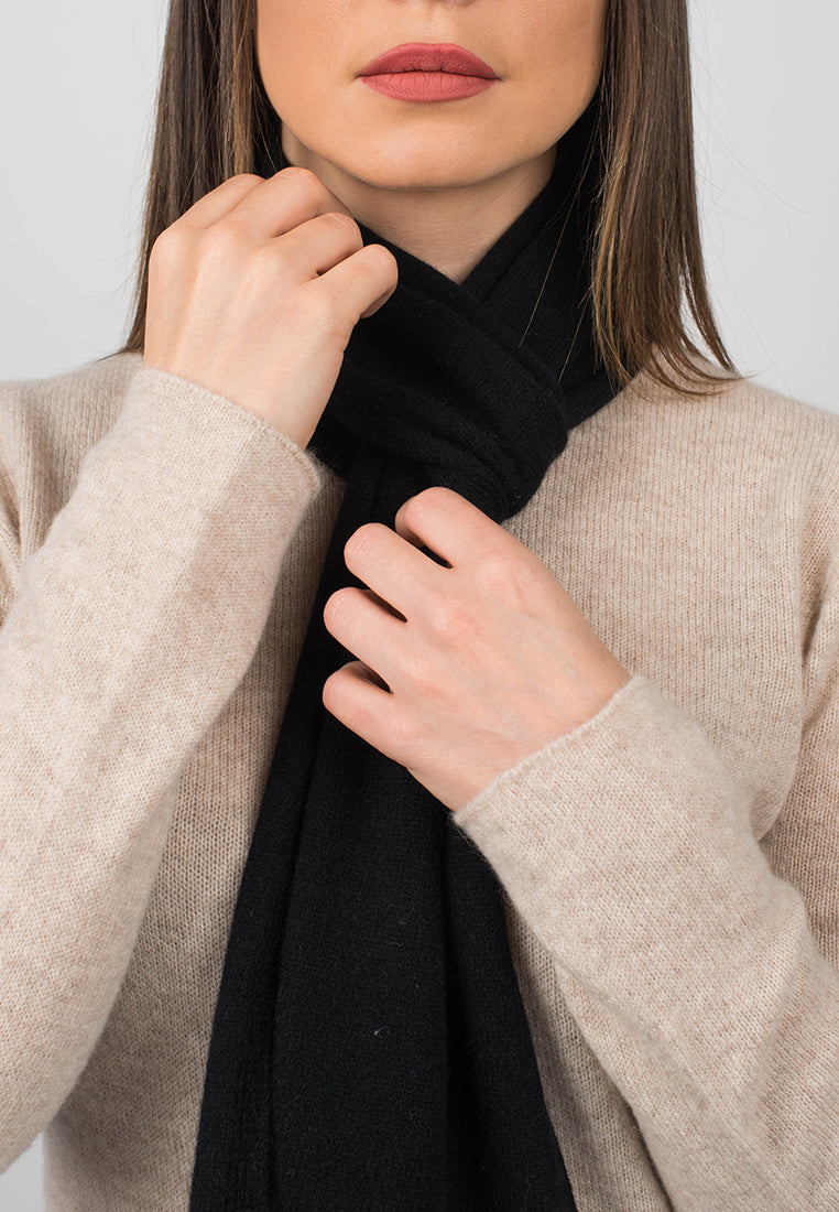 Black Women's 100% Cashmere Skinny Scarf, view 3