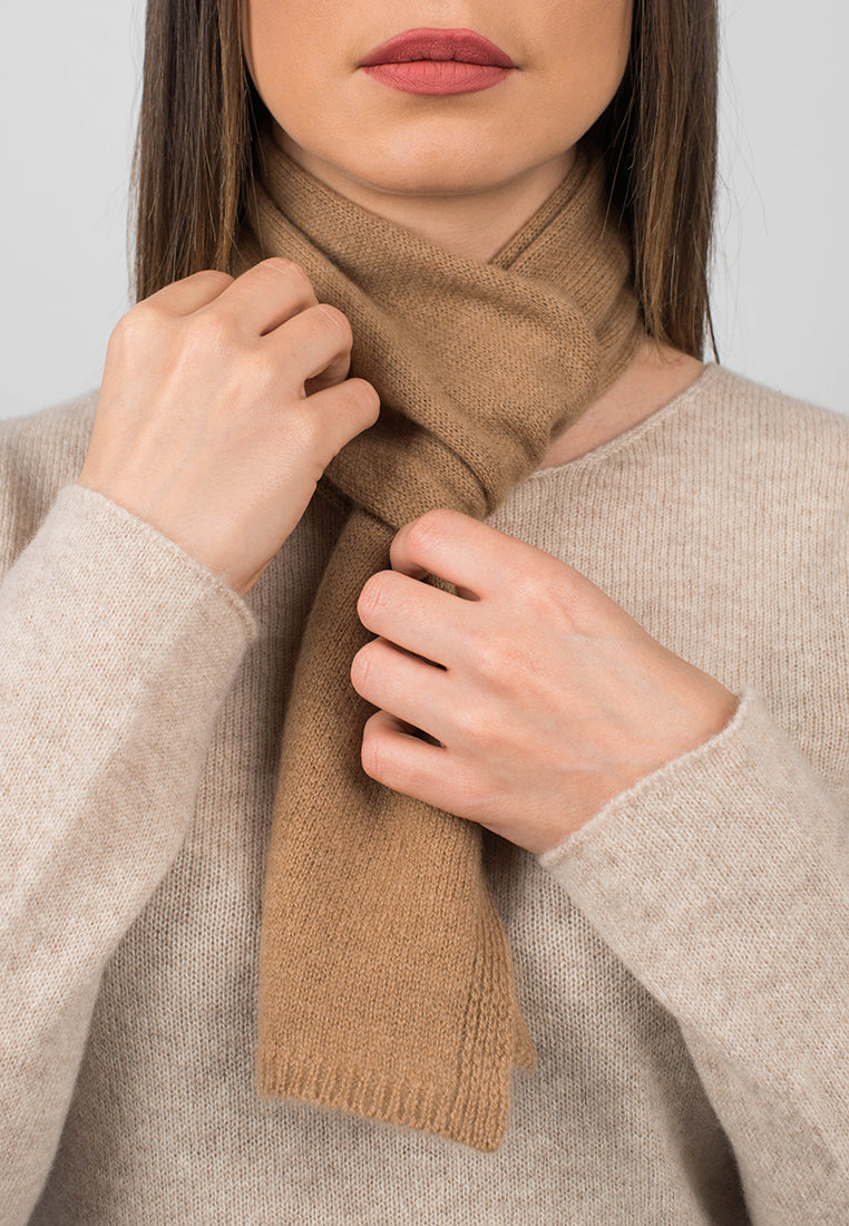 Camel Women's 100% Cashmere Skinny Scarf, view 4