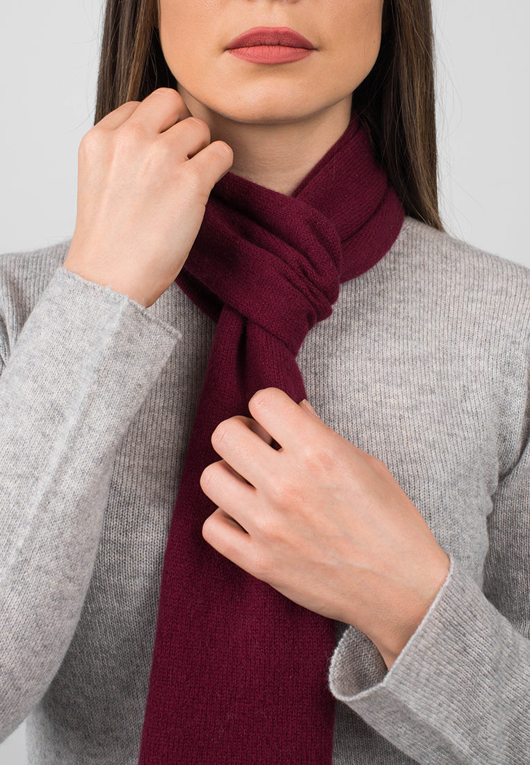 Burgundy Women's 100% Cashmere Skinny Scarf, view 4