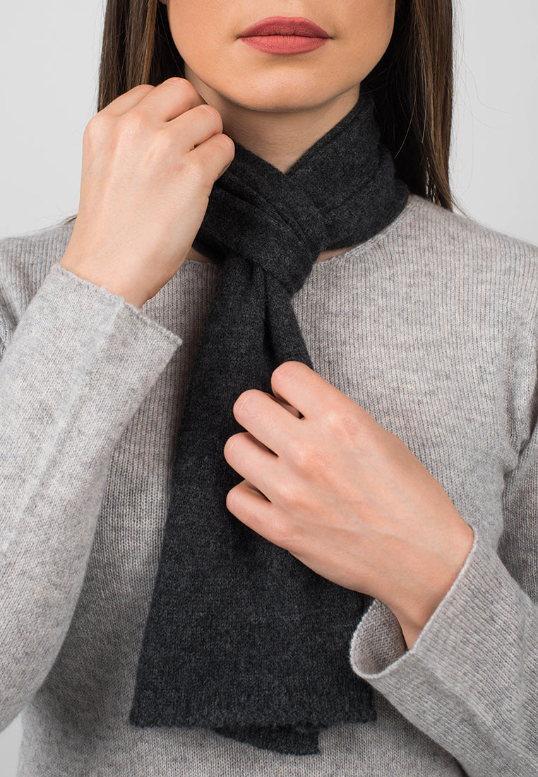 Charcoal Women's 100% Cashmere Skinny Scarf, view 4