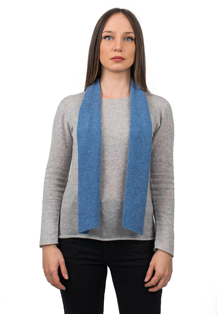 Light Blue Women's 100% Cashmere Skinny Scarf