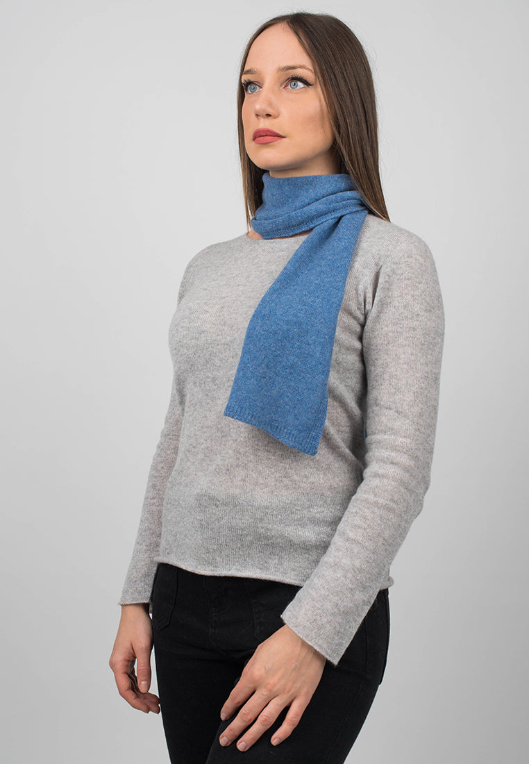 Light Blue Women's 100% Cashmere Skinny Scarf, view 2