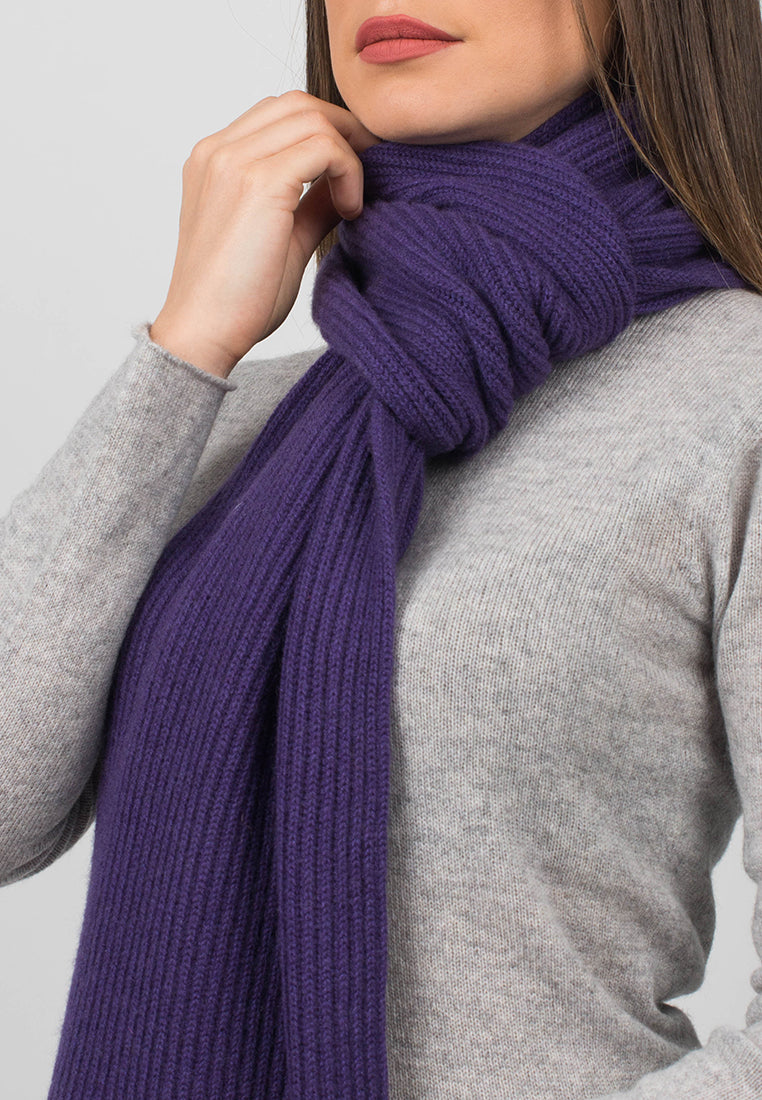 Purple Women's Fisherman's Rib 100% Cashmere Scarf, view 3
