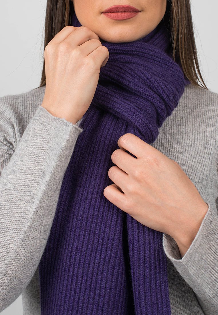 Purple Women's Fisherman's Rib 100% Cashmere Scarf, view 4