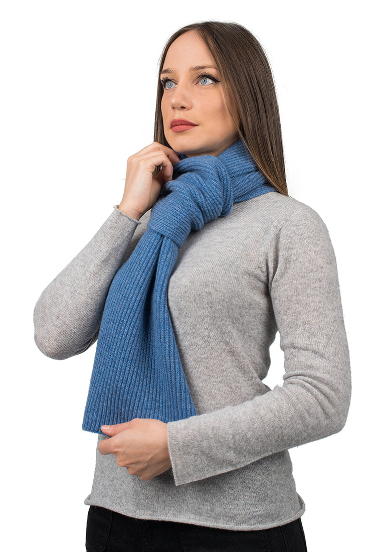 Light Blue Women's Fisherman's Rib 100% Cashmere Scarf