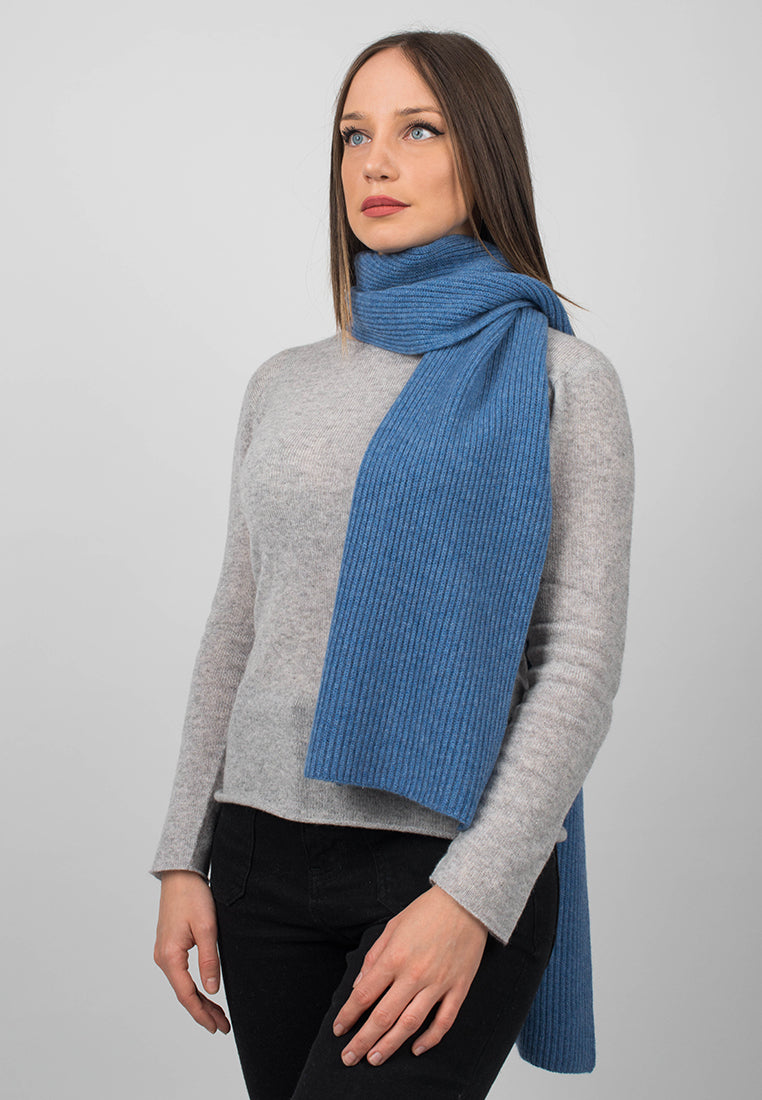 Light Blue Women's Fisherman's Rib 100% Cashmere Scarf, view 2