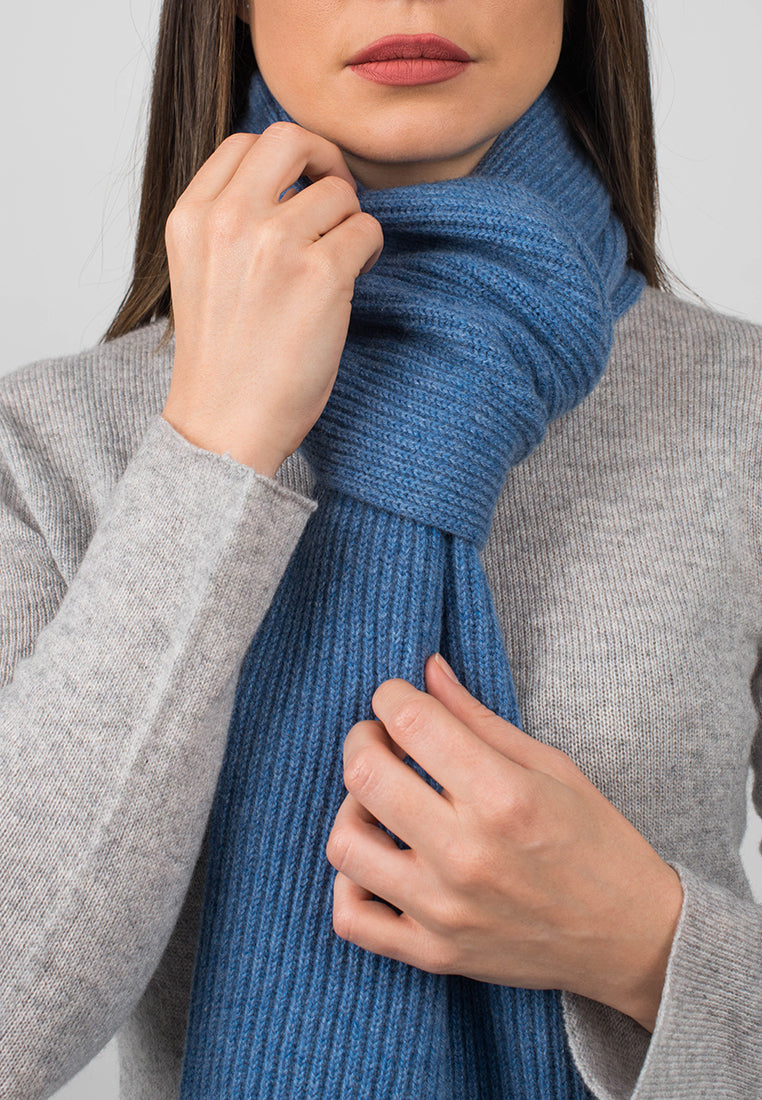 Light Blue Women's Fisherman's Rib 100% Cashmere Scarf, view 4