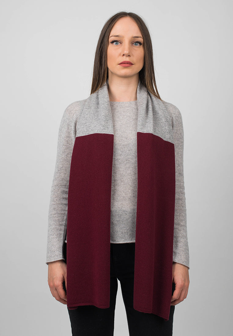 Burgundy-Gray Women's Two-Tone 100% Cashmere Scarf, view 2