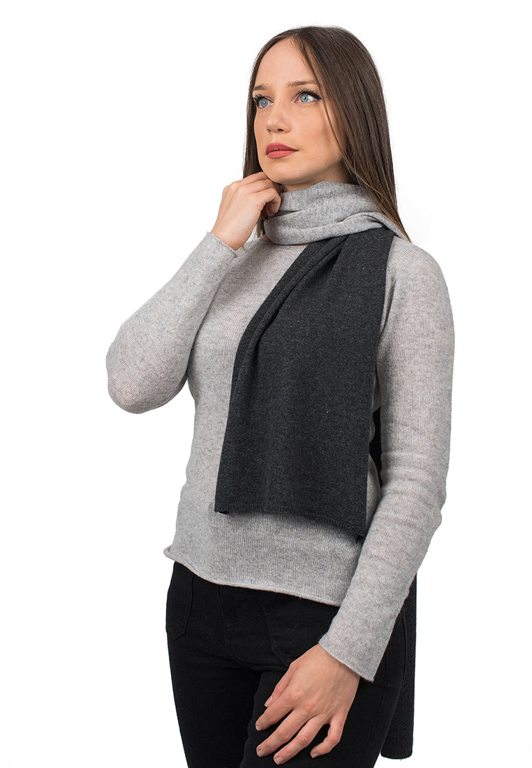 Charcoal-Gray Women's Two-Tone 100% Cashmere Scarf
